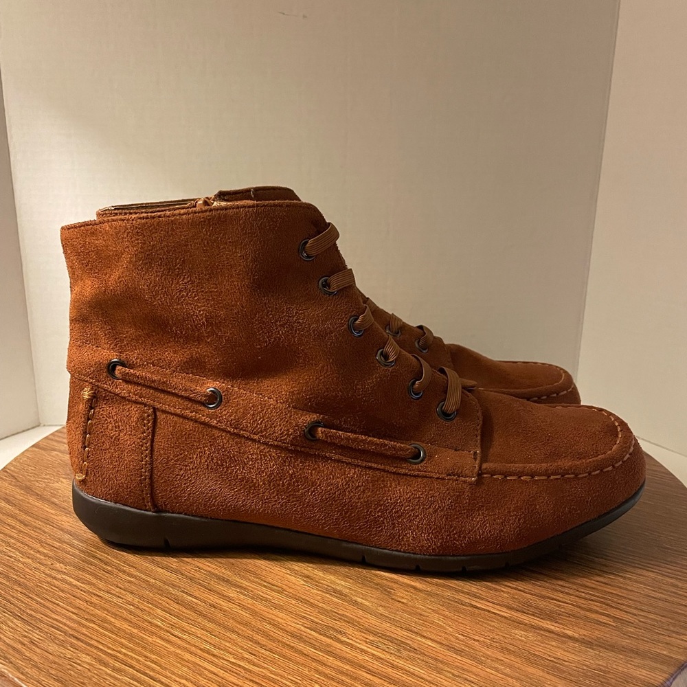 Comfortview Faux Suede Side Zip Bohemian Rust Ankle Bootie-10 - Picture 3 of 7